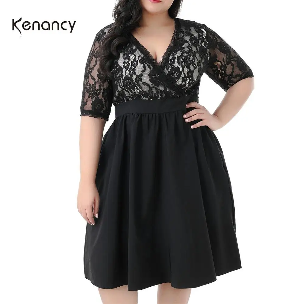 Женское кружевное платье Kenancy летнее вечернее с v образным вырезом и рукавом до
