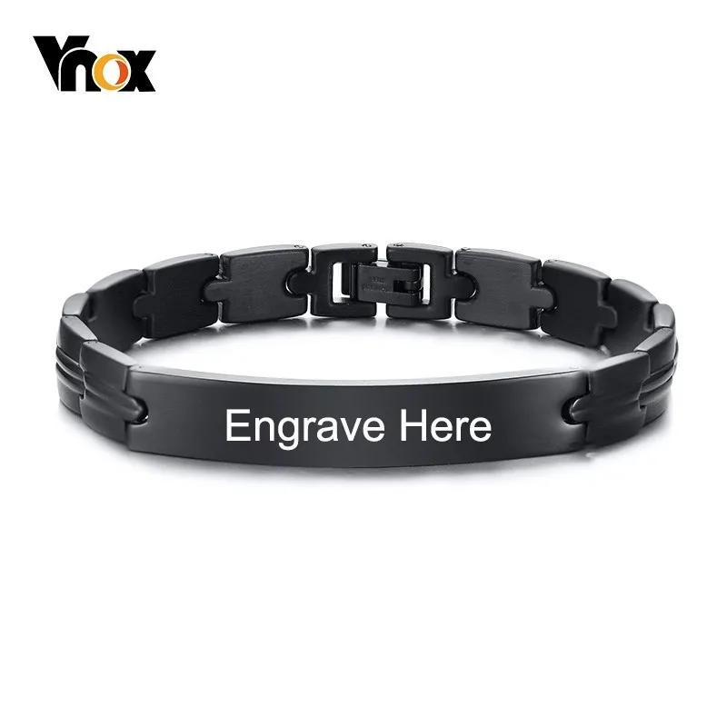 Vnox 9 мм Бесплатная Персонализация ID браслеты для мужчин и женщин Черная бирка из