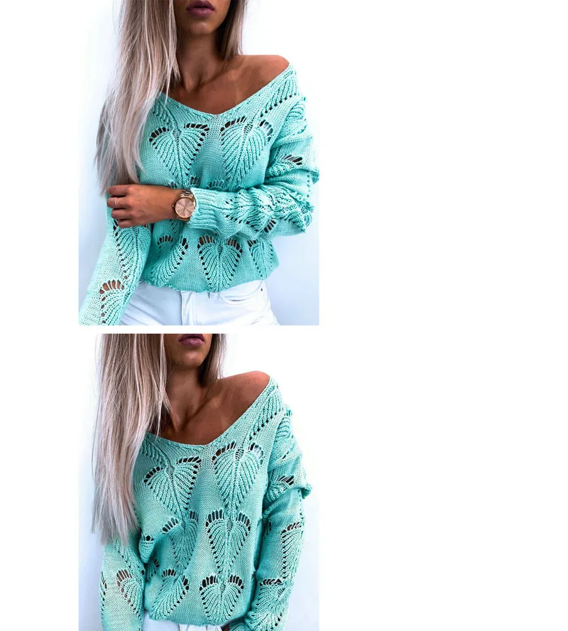 

Women Knitted Sweater Elegant Fashion V-neck Printed Full Length Regular Sleeve Pullover Polyester and Spandex Sweater