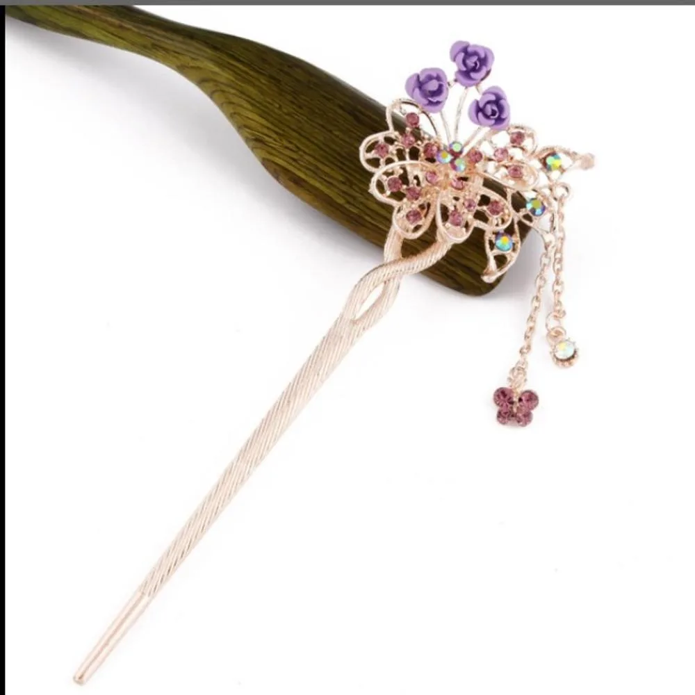 6 Заколка для волос с камнем «кошачий глаз», заколка для волос с двойным цветком, Классическая заколка для волос, аксессуары для волос в национальном стиле - Цвет: 6