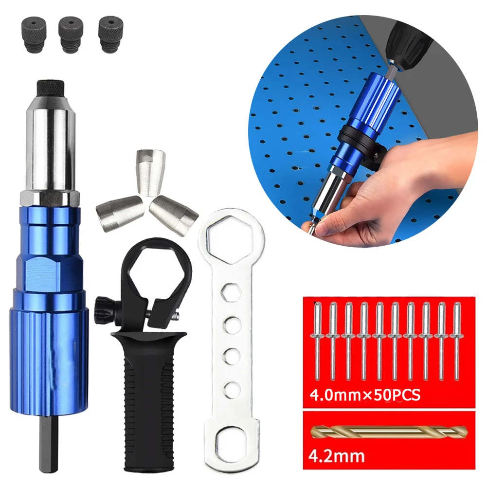 

Electric Rivet Gun 2.4mm-4.8mm Cordless Drill Adaptor Rivet Gun Insert Nut Riveter Pull Nail Power Riveting Tool