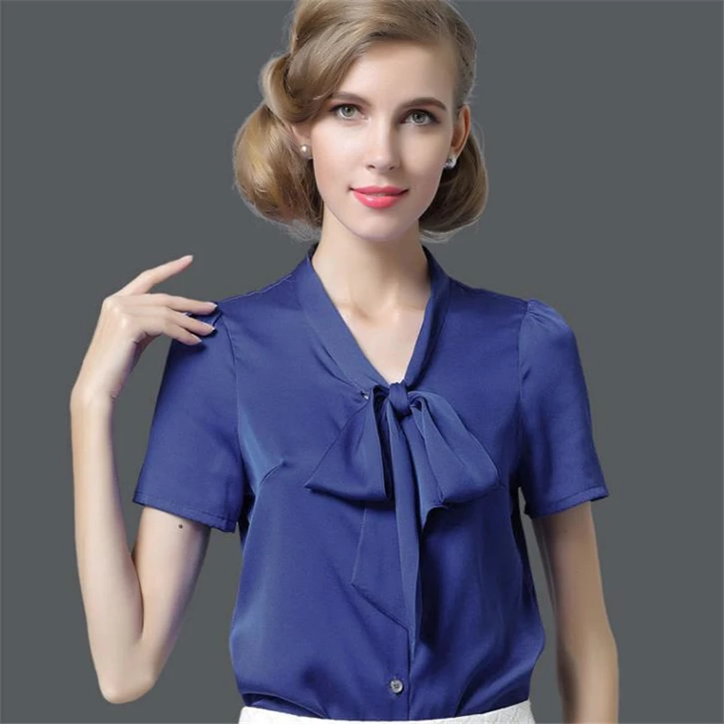 

Woman Plus Size 60% Silk Blouse Female Oversize Silk Shirts Lady Ribbon Silk Shirt Women Summer Breathable Stretch Silk Tops