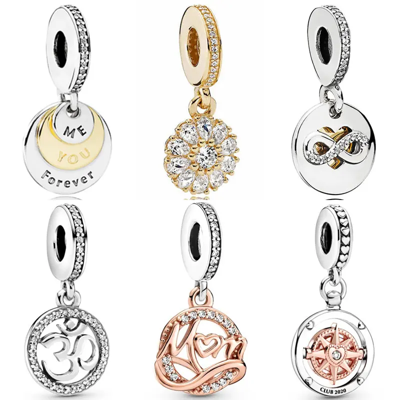 

Original 925 Sterling Silver Pendant Two-tone Mum Embellished Floral You & Me Forever Bead Charm Fit Popular Bracelet Jewelry