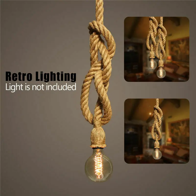 1m LED Vintage Rustic Hemp Rope Pendant Lights E27 Ceiling Light Hanging Lamp Retro Wedding Decor Christmas Decorations for Home |