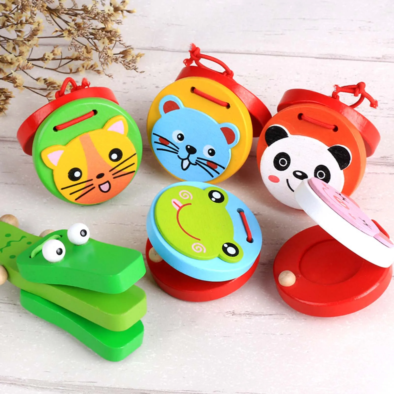 

Wooden Puzzle Early Education Cartoon Musical Instrument Toy Animal Castanets Toy Children Early Education Toys Random Colors