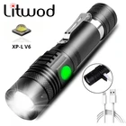 Ультраяркий светодиодный фонарик с светодиодной лампой XP-L V6, водонепроницаемый фонарь, масштабируемый, 4 режима освещения, многофункциональная зарядка через USB