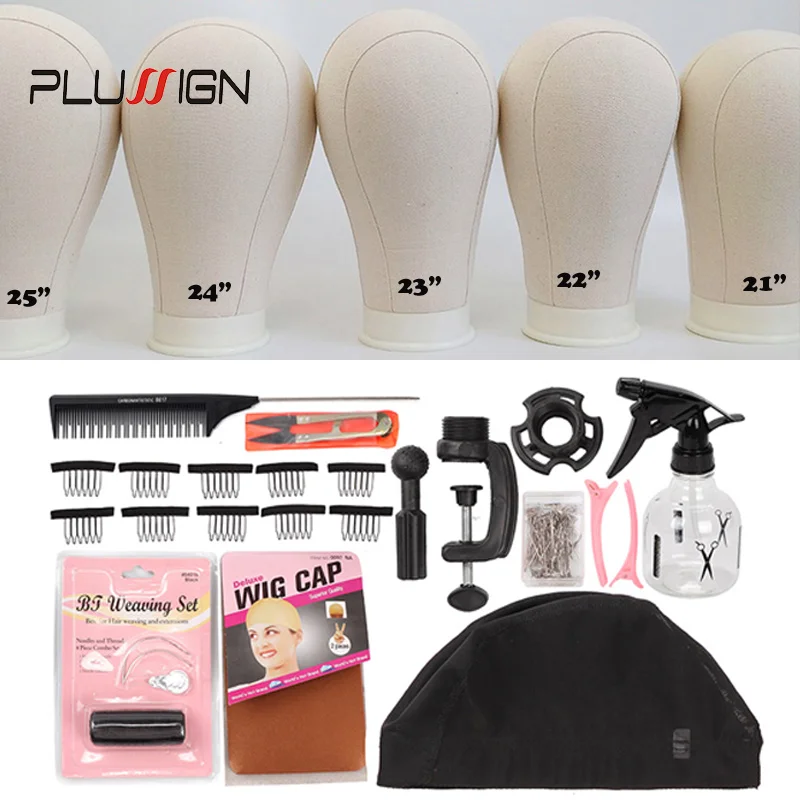 Plussign 11 PCS Wig Making Kit Canvas Block Head With Stand Mannequin Head Diy Professional Styling Making Tools Heads Manequin