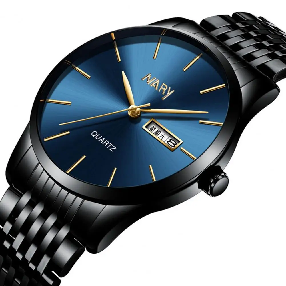 

NARY Date Calendar Scratch-resistant Round Dial Stainless Steel Belt Men Watch Quartz Wristwatch Fashion Business Mens Watches