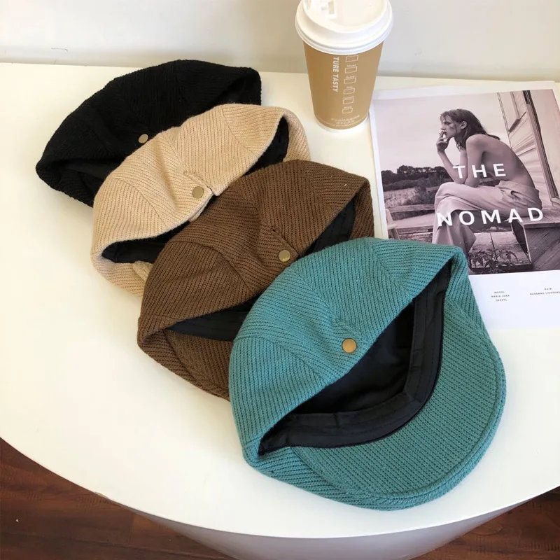

Vintage Solid Color Cotton Berets Hats Simple Style Knitted Hat Art Teenage Painter Caps Fashion Men Women Boina Casquette