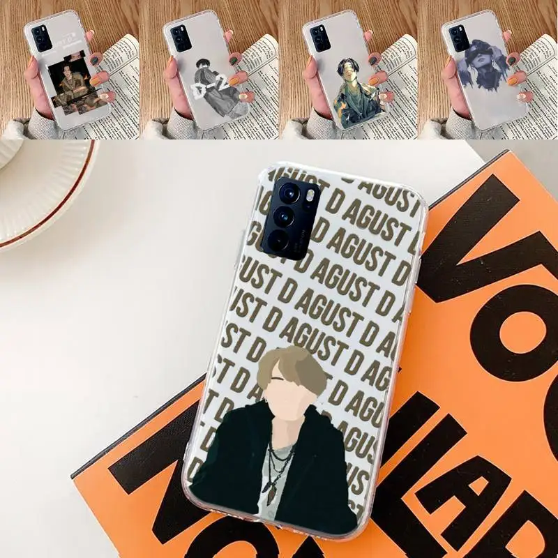 

Agust D suga kpop Phone Case Transparent For oppo A57 A93 A73 A59 A55 A72 A77 A79 A83 A91 A92 A11 F9 A53 A52 S
