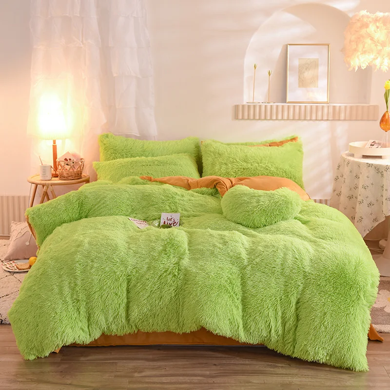 

Winter Warm Bedding Set AB Side Flanne Fleece Duvet Cover Thicken Bed Linen Velvet Flat Sheet Bedspread Queen King Size 3/4pcs