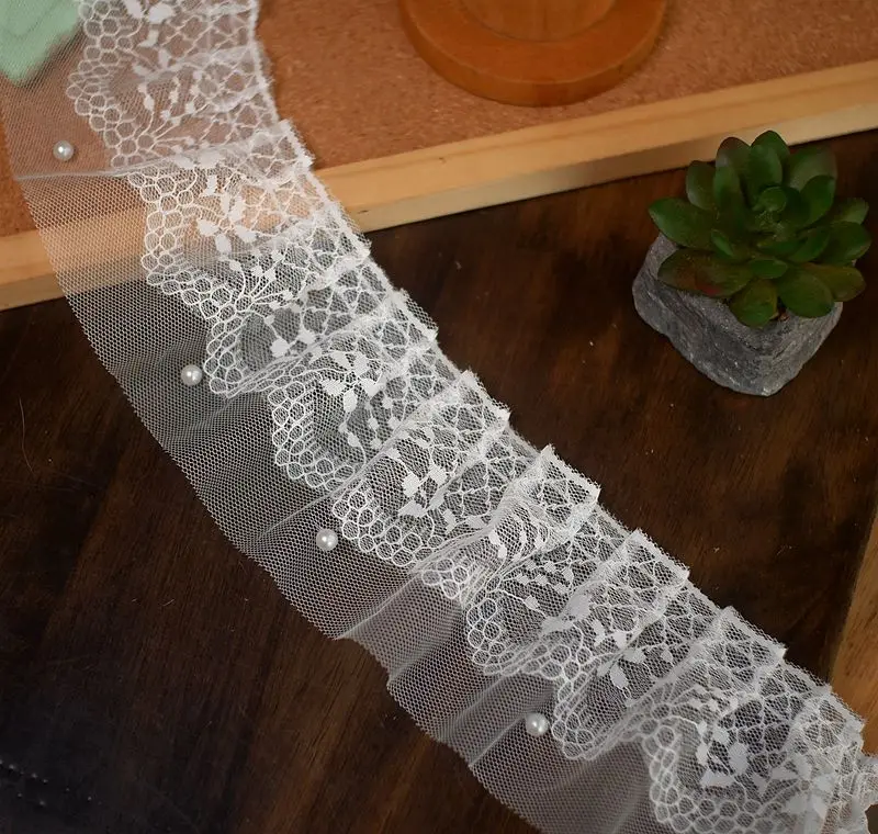 

Жемчужные плиссированные кружевные аксессуары вышивка кружевное платье украшение ручная работа детская одежда diy материал ширина 8 см