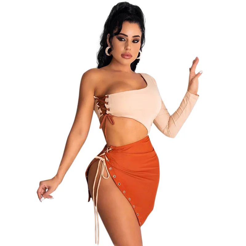 

Ажурное лоскутное мини-платье на шнуровке с одним открытым плечом и Боковым Разрезом, соблазнительный облегающий клубный наряд на день рож...