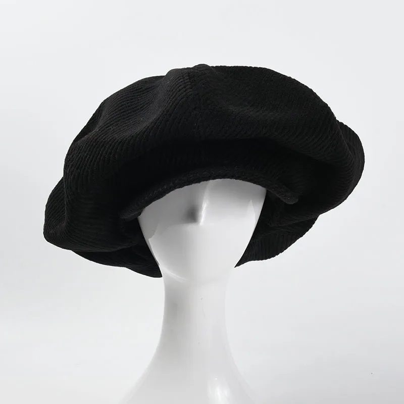 Sombrero de champiñón grande de moda para mujer, gorro de nube de pana negra octogonal, gorros de pintor Blm