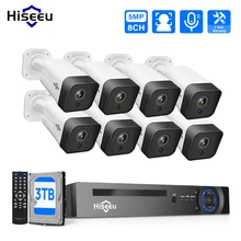 Hiseeu-sistema de vigilancia de seguridad POE IP, Kit de 8 canales, 5MP, 3MP, IA, H.265, para exteriores, impermeable, Audio bidireccional, grabación de vídeo