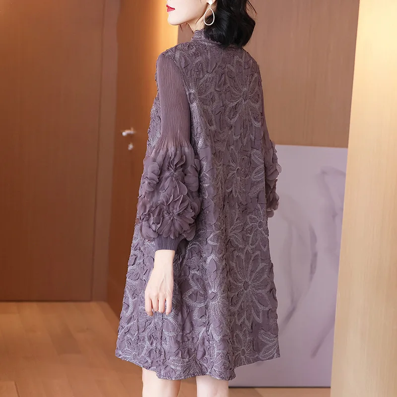 

High End French Embroidered Dress Autumn Winter 2020 New Women's Plus Size Pleated Dress