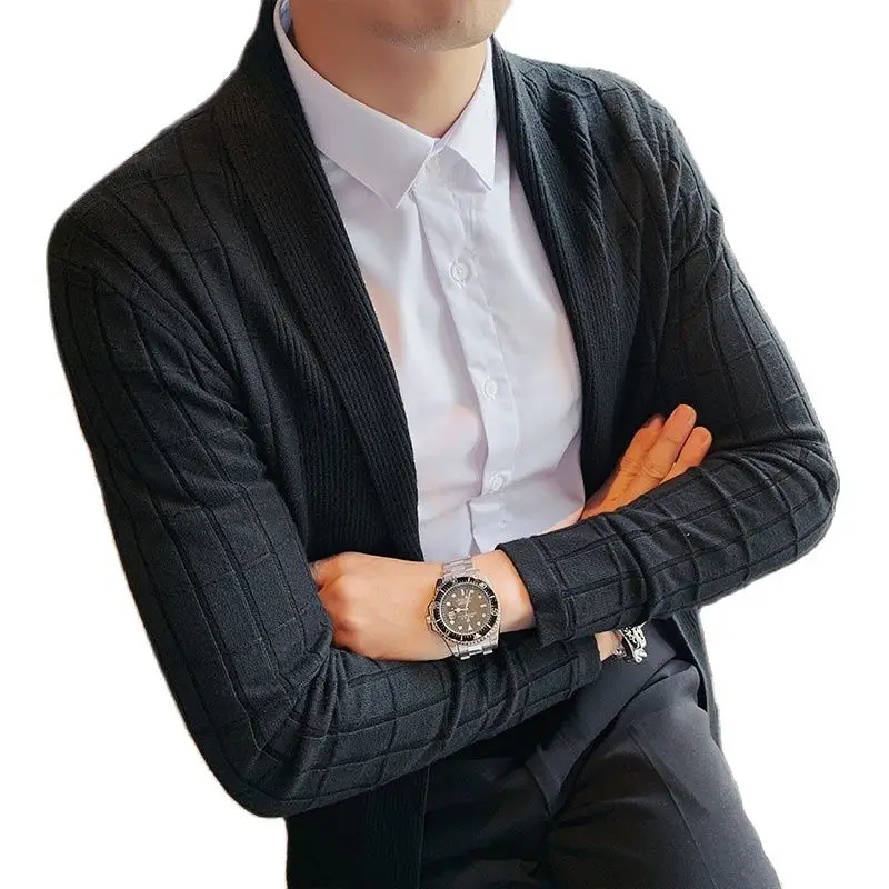 Мужской кардиган в клетку черный/серый однотонный Повседневный свитер