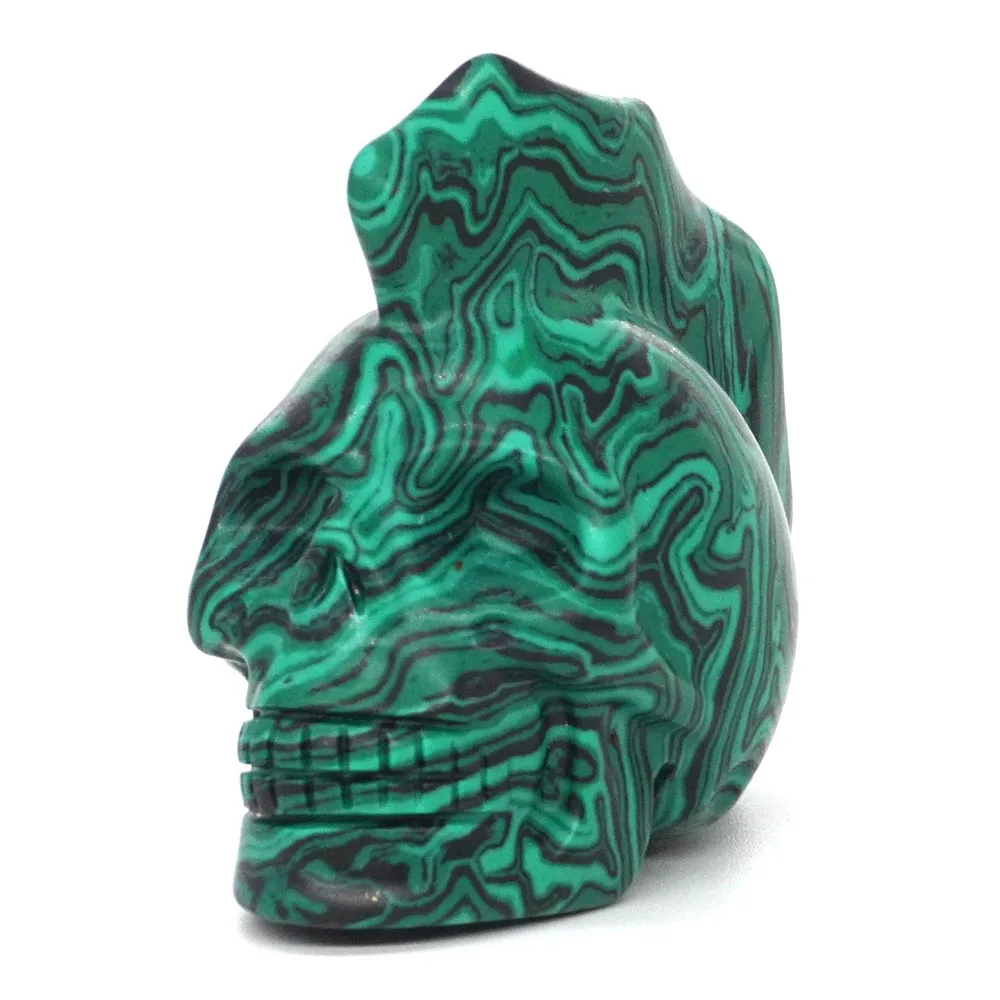 

2.3" Skull Statue Green Taiwan Turquoise Crystal Hand Carved Reiki Healing Stone Figurine Crafts Halloween Gift Decor