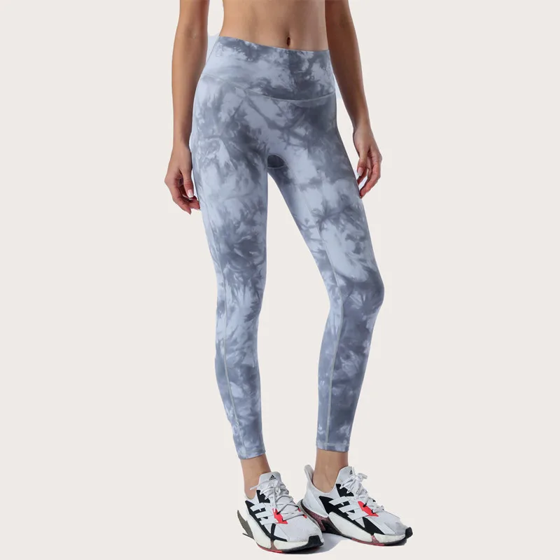 

2021 Spring Summer New Nude No T Line Yoga Pants Women High Waist Elasticity Tie-Dye Printing Gym Running Fitness Pants