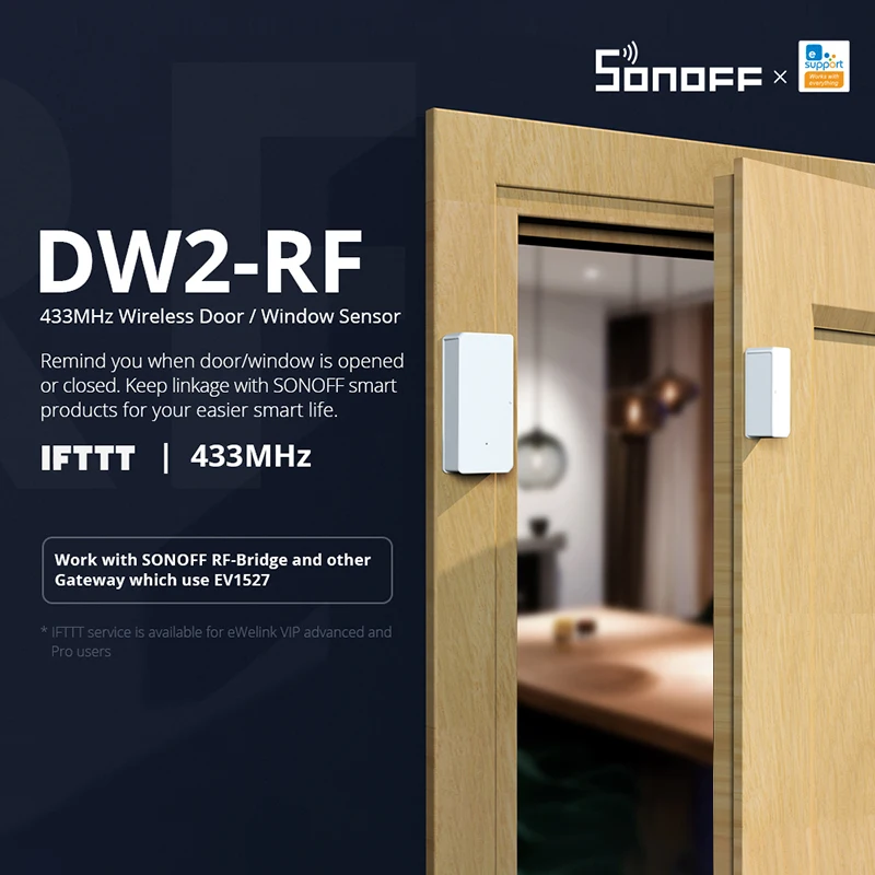 Интеллектуальный выключатель света SONOFF DW2 RF 433 МГц Беспроводной двери окна Сенсор