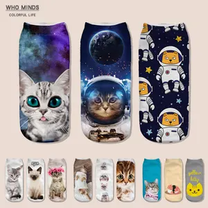 Новинка 3 шт.лот skarpetki носки с котом милые носки с цветочным принтом женские Носки с рисунком Харадзюку Смешные хлопковые модные милые белые носки до щиколотки