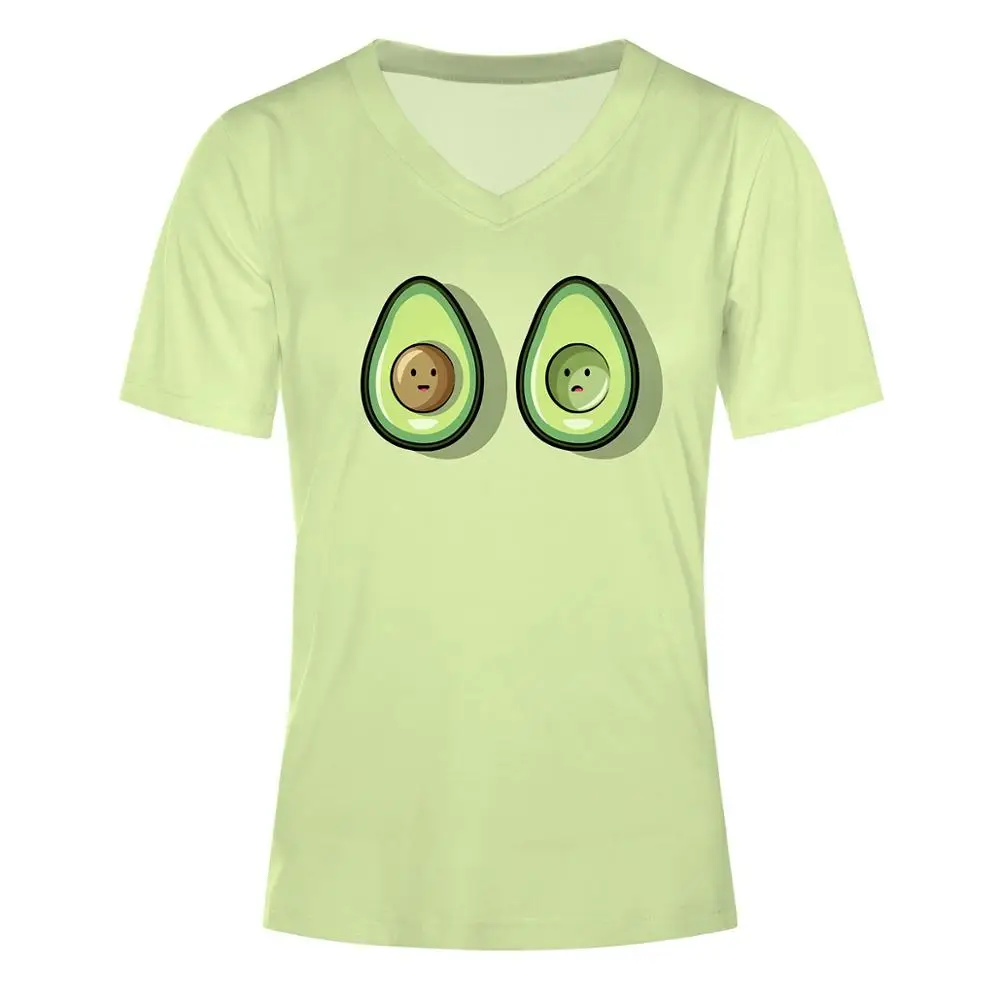 Женские 3D футболки с V образным вырезом белые повседневные принтом авокадо и губ