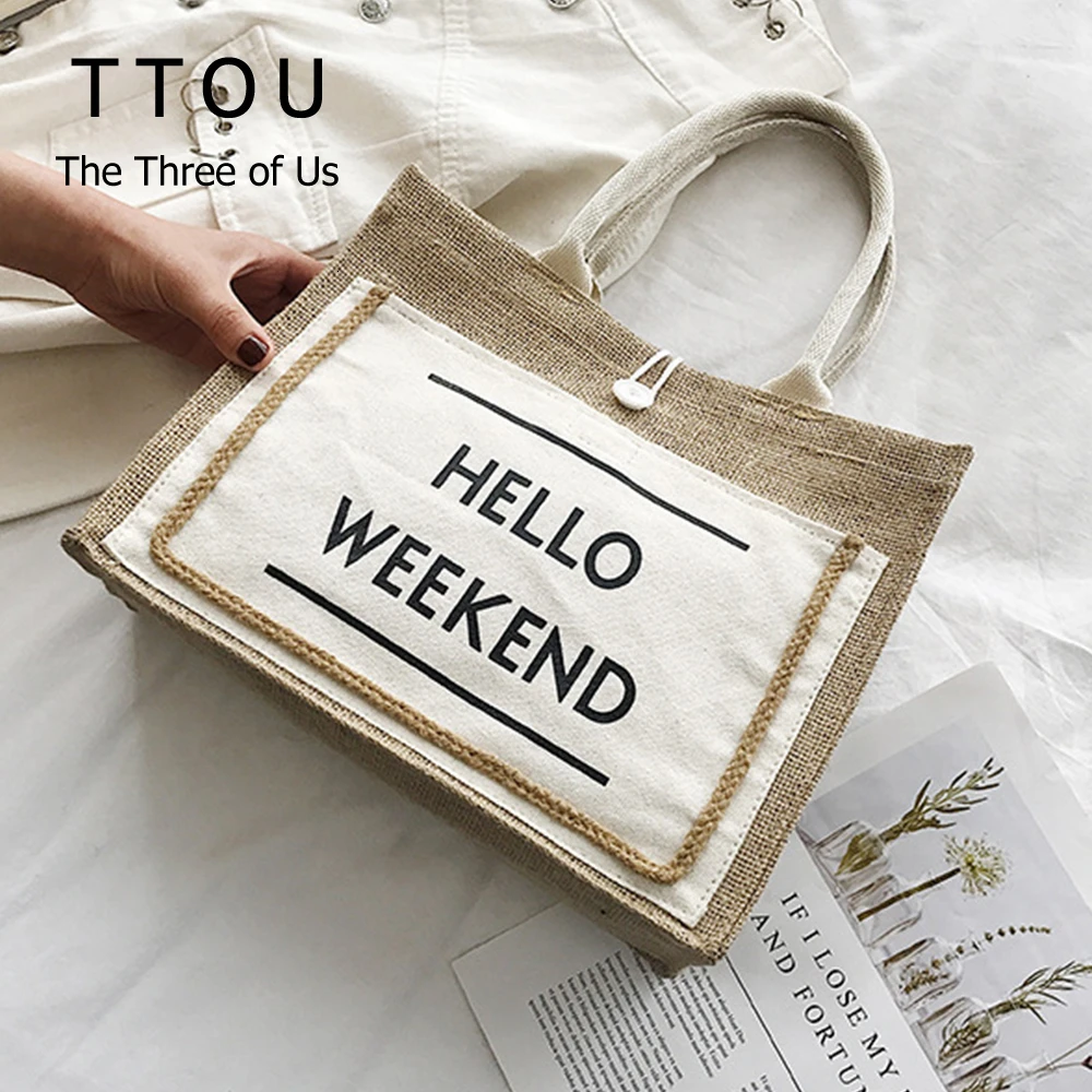 Повседневная Льняная сумка-тоут TTOU для женщин вместительная Дамская сумочка на
