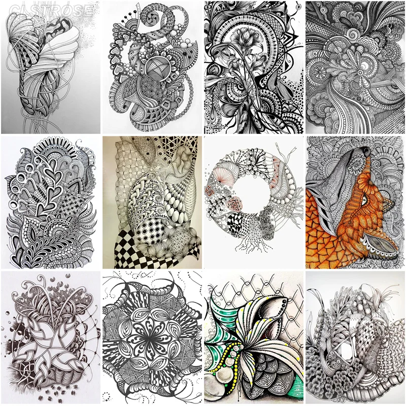 

5D Black and White Diamond Painting Diy Abstract Animal Fox Fish Mosaic Square and Round Diamond Home Decoration Gift