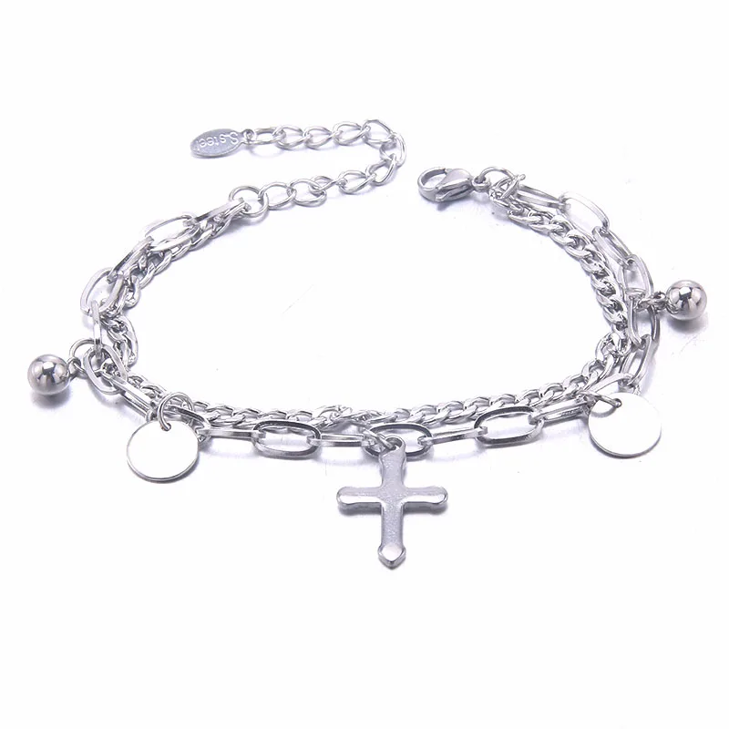 

Trendy Jewelry Stainless Steel Cute Bracelets Bangles Multilayer Chain Cross Butterfly Bracelet For Women Gift