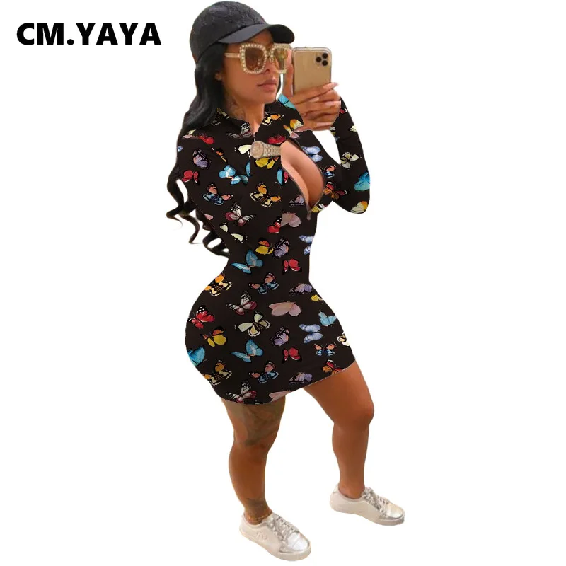 Женское облегающее мини-платье на молнии CM.YAYA Осеннее Спортивное платье-карандаш