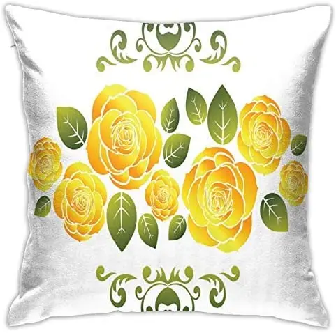 

Personalized Abraction Floral Arrangement with Roses and Leaves with Swirled Fe Design Decorative Pillow Cover Printed Zipper