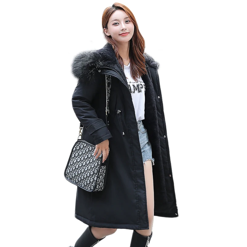 

Tide WoMen Coat Jacket Medium Length Women Parka Fur Collar Winter Thick Coat Women New Winter Collection Pop