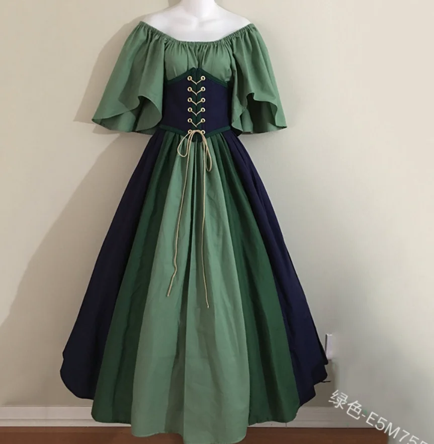 

Medieval vintage ethnic rural style Lolita jsk dress stitching ruffled sleeves ladies princess lolita palace dress