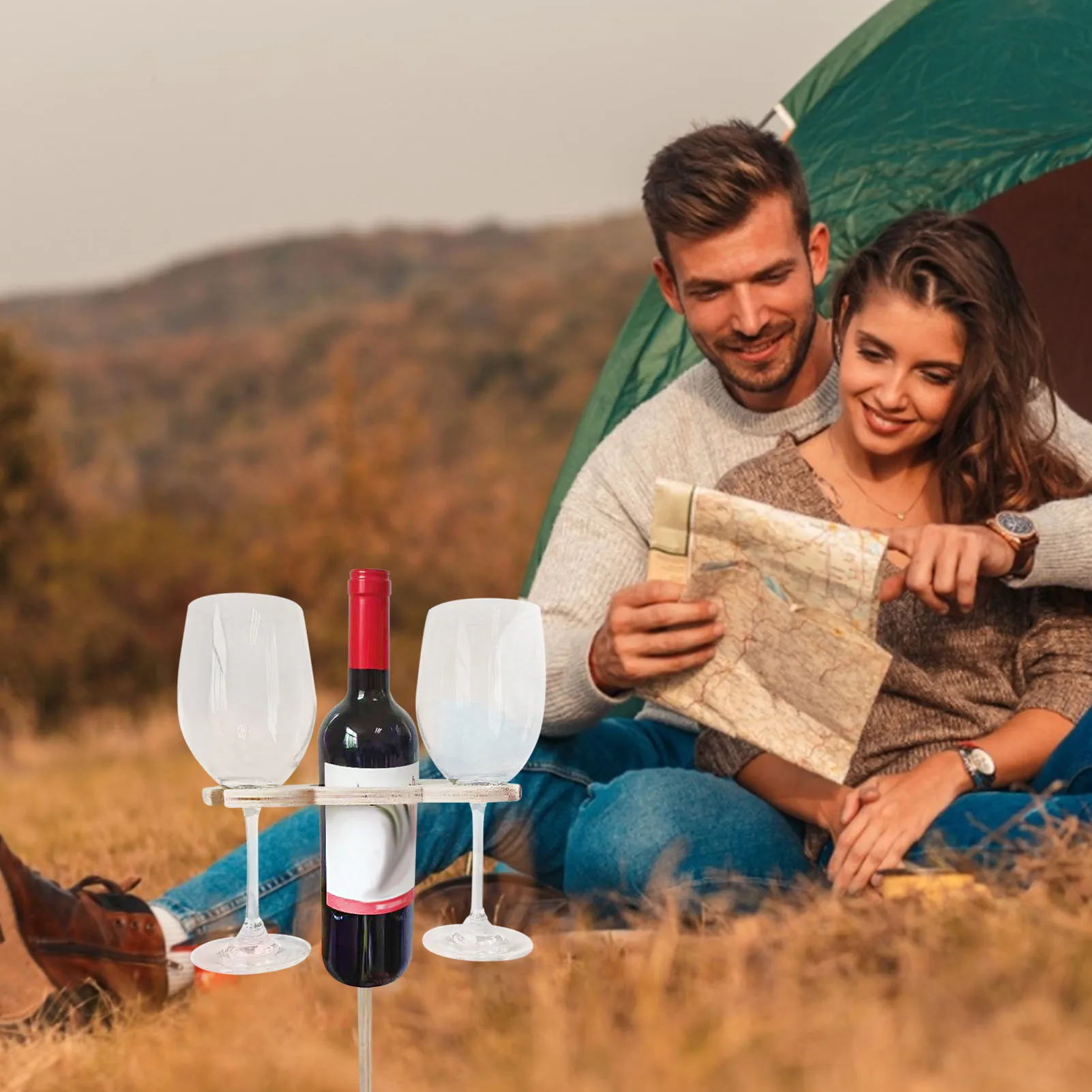 

Portable Beach Table Wine Rack Wooden Outdoor Wine Snack Tray Outdoor Portable Wine Table