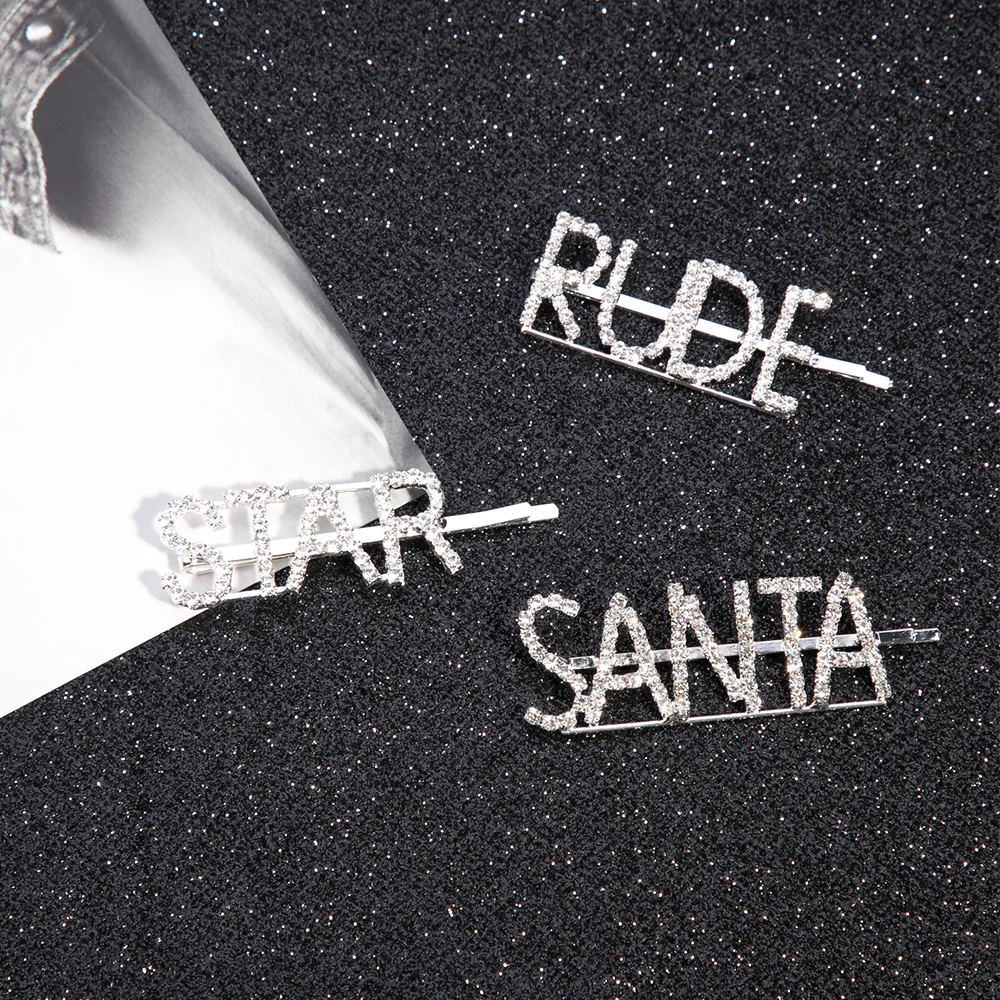 Блестящие заколки Стразы с надписью для женщин блестящие волос со стразами