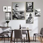 Черно-Белая Башня плакаты городской пейзаж настенная Художественная печать океан Маяк холст живопись скандинавские настенные картины для домашнего декора