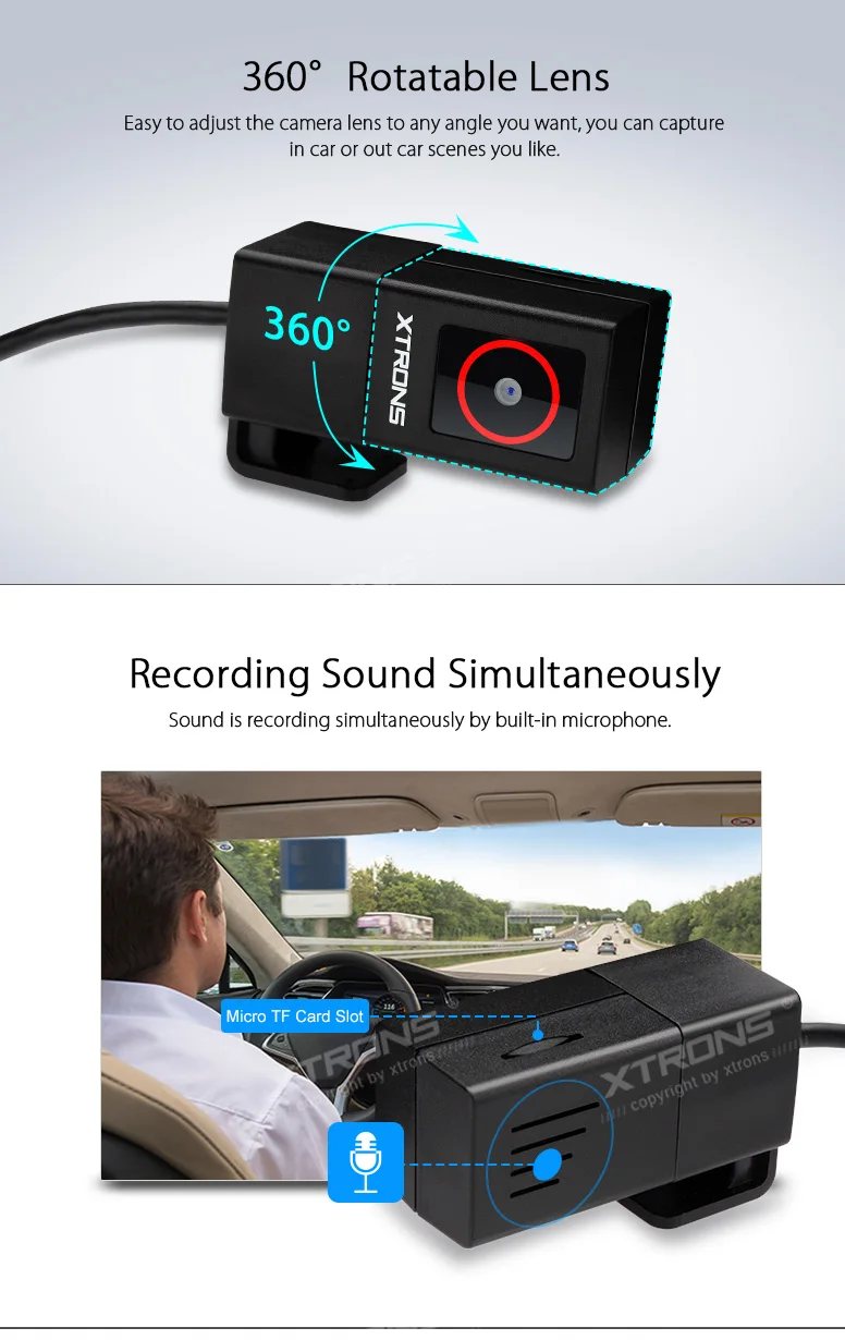 XTRONS DVR019S в автомобиль dvr тире камера USB мини рекордер с ночного видения 1280*700