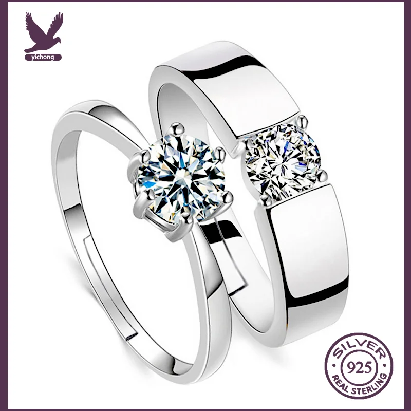 

925 Sterling Silver New Women's Fashion Jewelry High Quality Crystal Zircon Four Claw Six Claw Men and Women Couple Ring YCJ3