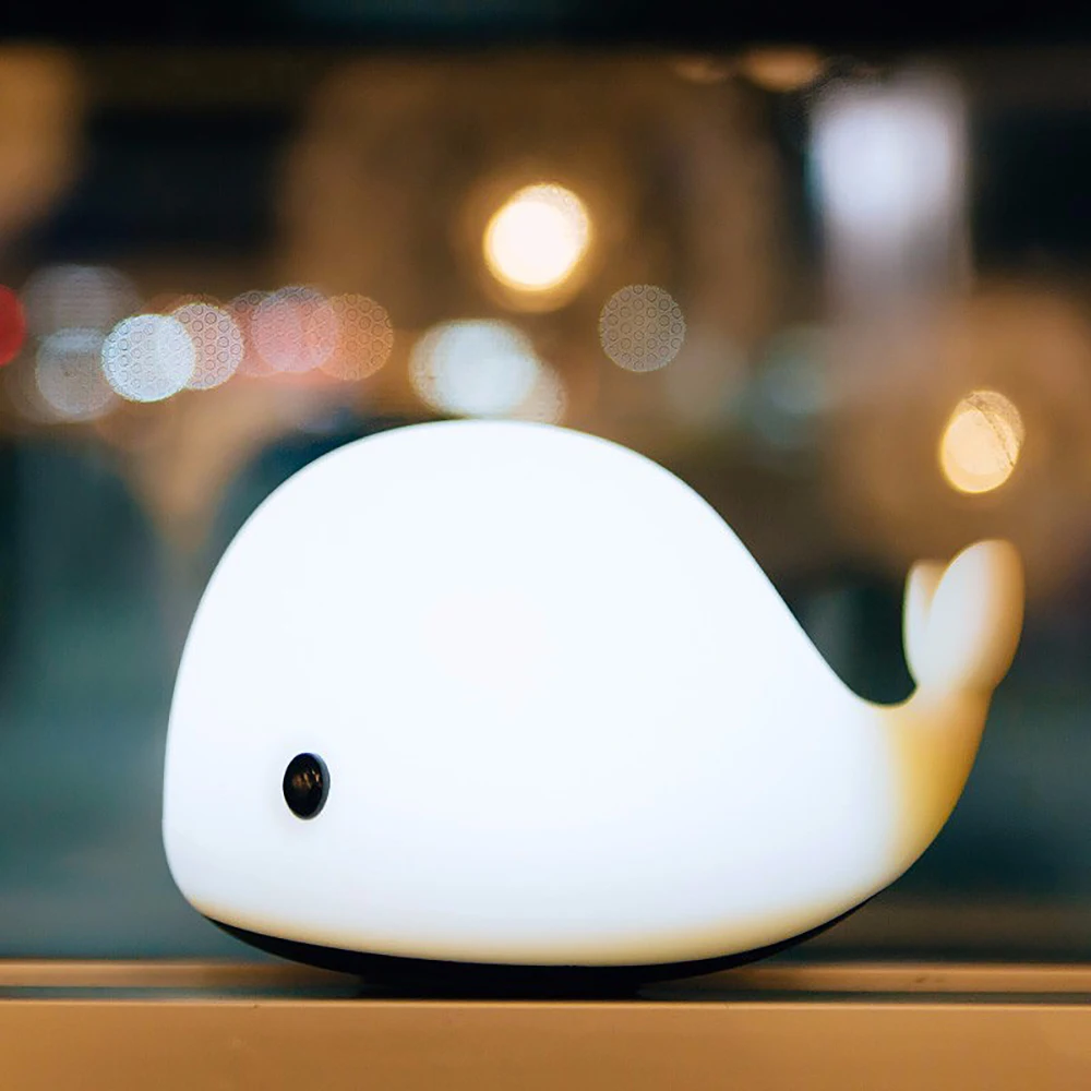 

Cartoon Whale Night Light Silicone Colorful LED Kids Bedroom Table Sleeping Lamps Children Christmas Lamp Gift USB Charge Lamp