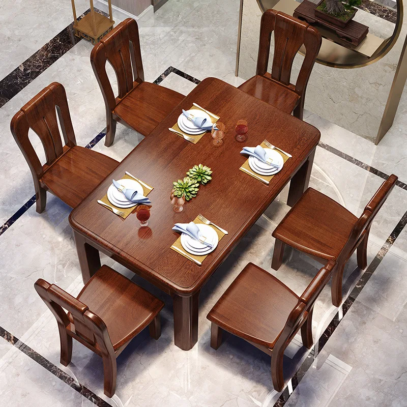 

Northern Europe Solid Wood Antique Indoor Furniture Vintage Rectangular Table And Chairs Top Crown Personality For Kitchen