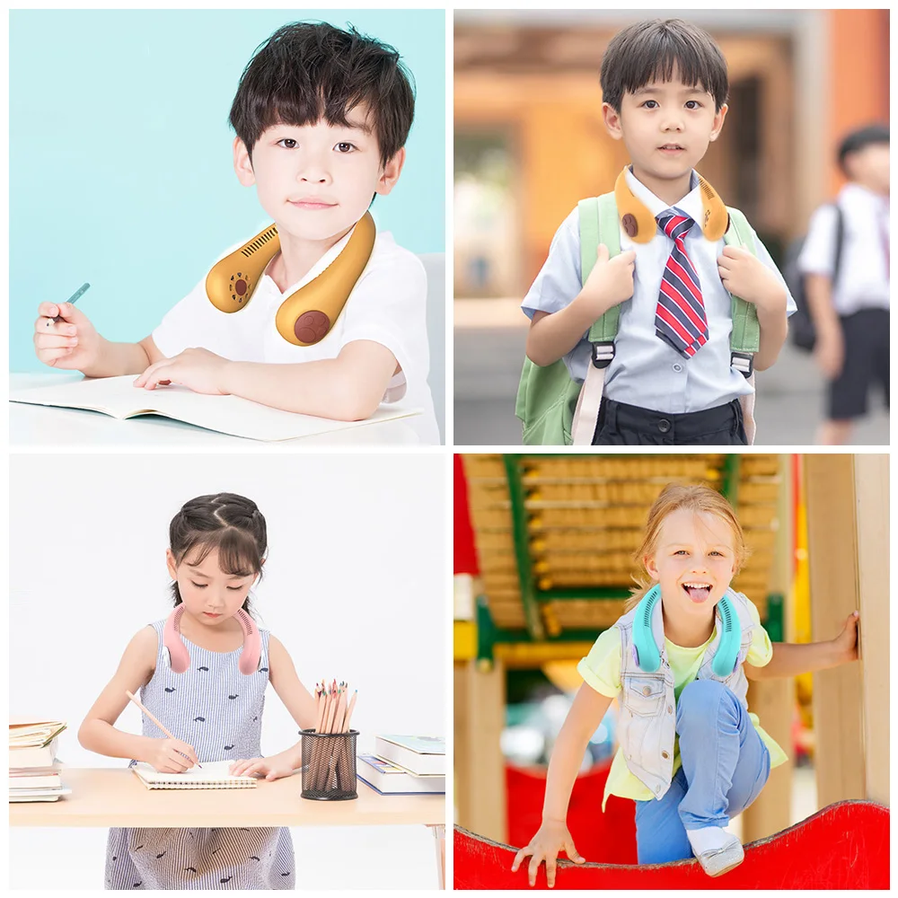 

Kids Neck Fan Portable Bladeless Fan Rechargeable Leafless Hanging Fans Air Cooler Cooling Mini Wearable Neckband Fans