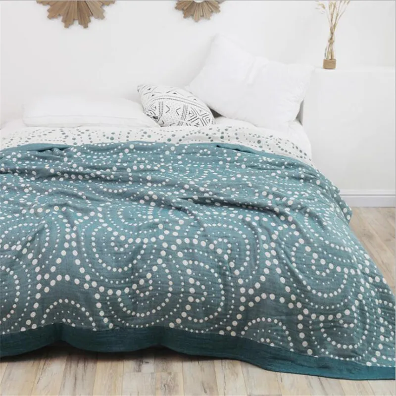 Хлопковое газовое одеяло муслиновое мягкий плед для взрослых вязаное покрывало