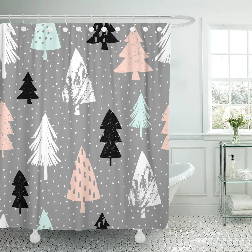 Занавеска для душа с рождественскими елками черная Пастельная