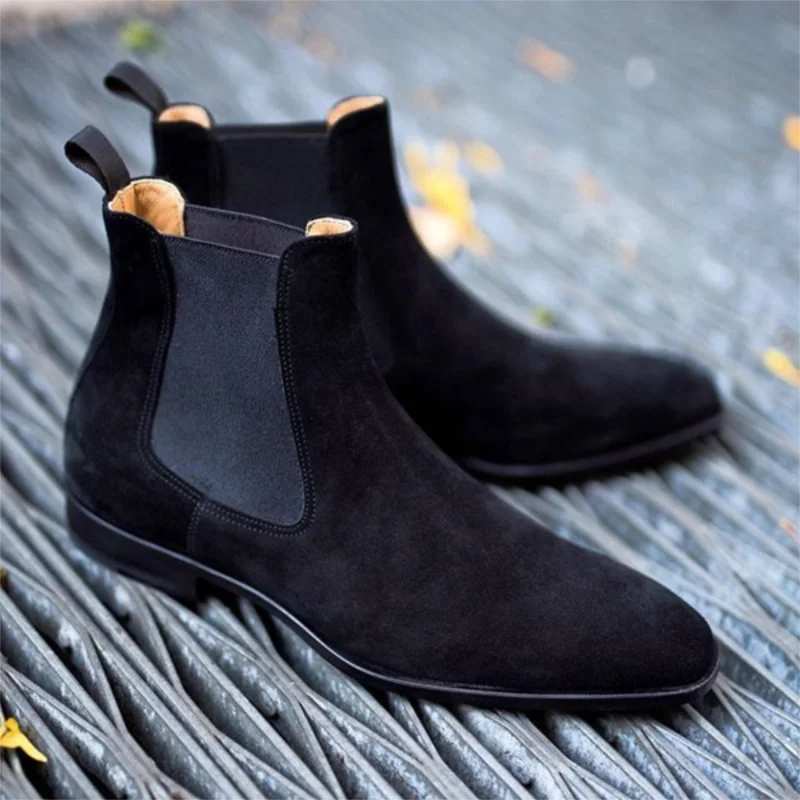 

Мужские замшевые ботинки без шнуровки, темно-синие однотонные ботинки в стиле ретро, Повседневная модная обувь для мужчин, HA695, 2019