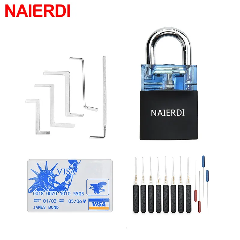 

NAIERDI Locksmith Supplies Hand Tools Set with Visible Practice Lock Pick Set Tension Wrench Broken Key Tool For Training Skill