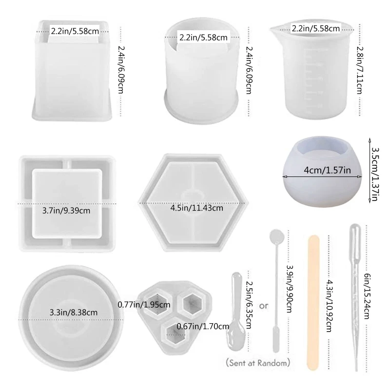

1 Set Crystal Epoxy Plant Pot Pen Candle Soap Holder Resin Mold Coaster Ashtray Casting Silicone Mould DIY Crafts Making