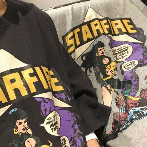 

Simple Cartoon Character Printed Casual Vintage Basic All Match Cotton 2019 New Summer Fashion Short Sleeve O-neck T-shirts