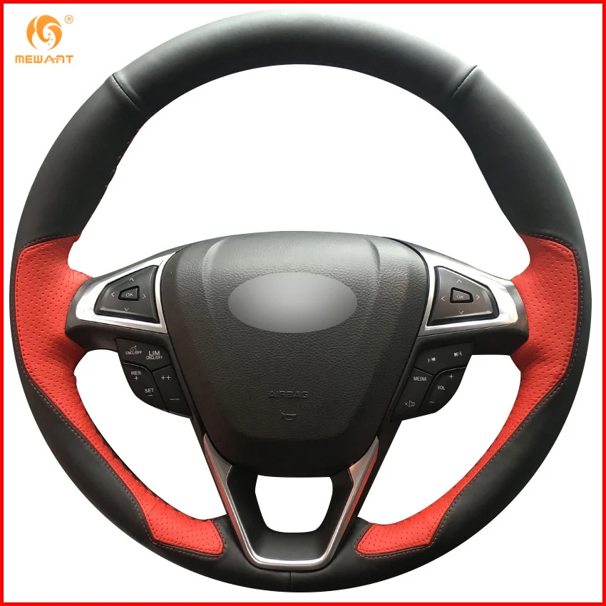 Черный кожаный чехол рулевого колеса автомобиля MEWANT красный для Ford Mondeo Fusion 2013 2019
