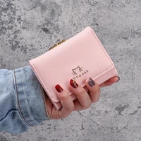new cute pu leather women wallets heart shaped decoration short multi card purse buckle clutch student coin purses money clip