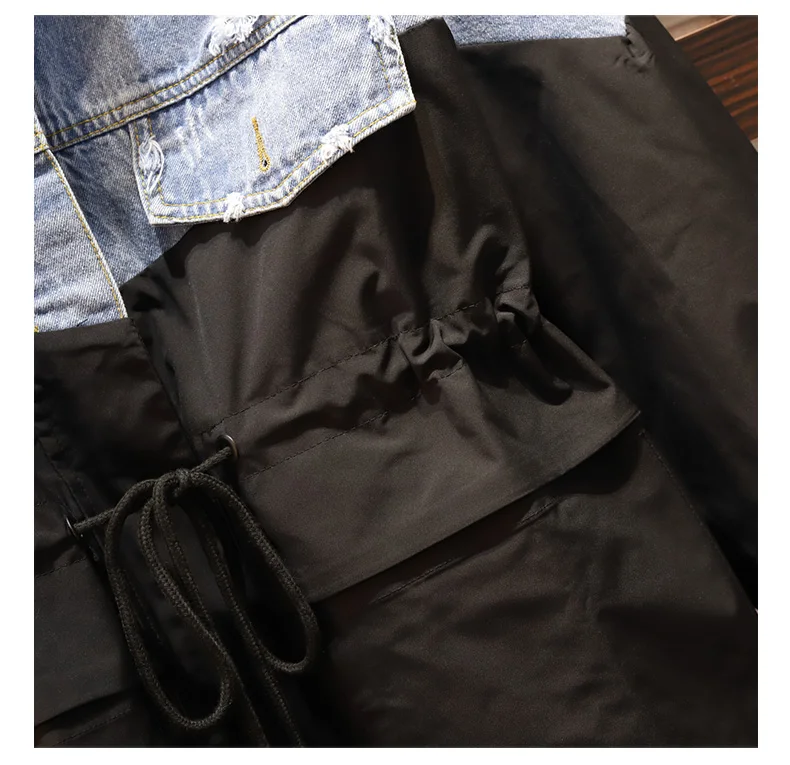 

Casual Plus Size Spring Autumn Dress Female 2020 vintage Women Stitching Long Sleeve Fake Two Denim Trench Coat M238